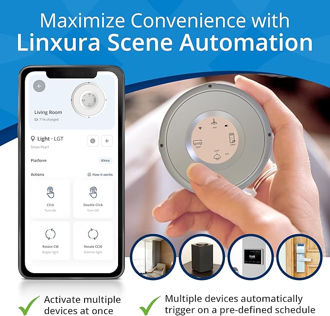 Smart Home Controller + Bluetooth Controller - Works with Alexa, Google Home, Home Assistant, SmartThings, Lights, thermostats and More - Programmable & Customizable Buttons (Sterling Moon)