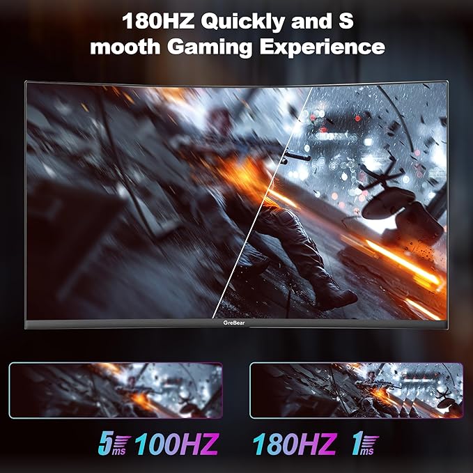 27 Inch Curved Gaming Monitor 180HZ QHD Height Adjustable, Professional PC 2K Monitors 2560 x 1440p Home Office Computer Screen, HDMI, DP, AdaptiveSync, 1500R, Build-in Speaker, 100 x 100 mm VESA