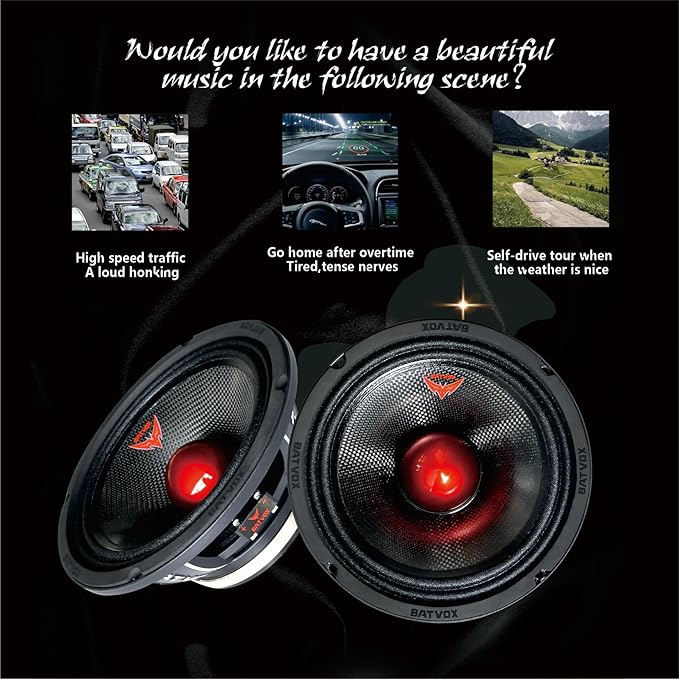MX80S1 Midrange Loudspeaker 8" Red Bullet, 700W Max, 4 Ohms, Premium Quality Audio Door Speakers for Car or Truck Stereo Sound System, Black (1 Speaker)