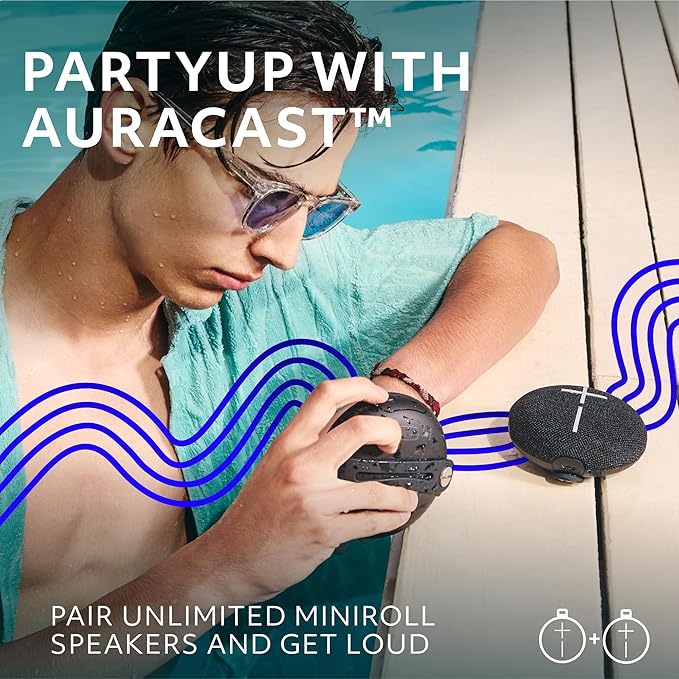 Ultimate Ears MINIROLL Ultra-Portable Waterproof Bluetooth Speaker, Big Bass, IP67 Dustproof, 131 ft Range - Gentle Black