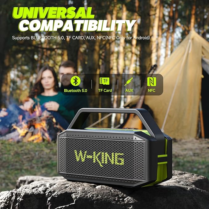 W-KING Portable Loud Bluetooth Speaker Wireless, 100W Max IPX6 Waterproof Outdoor Speaker Subwoofer, 60W Exlarge Passive Radiator- All-Round Rich Bass/40H/EQ/PowerBank/TF/AUX, Party Big Large Boombox