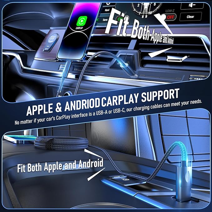 4 in 1 Charging Cable,60W USB to USB C Cable 10 ft,Fast Charging Multi Charger Cord with Type C/USB A/L Port for iPhone 16/15/14 Series MacBook iPad Pixel Samsung Switch PS5 Tablet and More