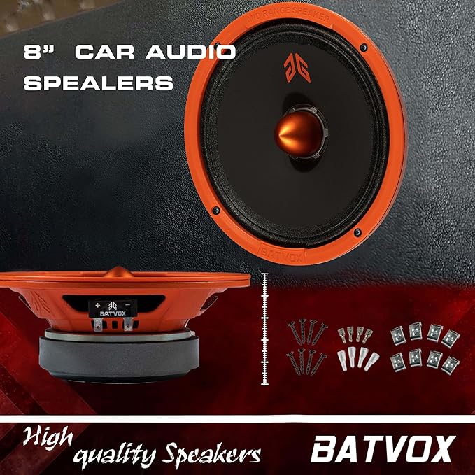 MX80E1 Midrange Loudspeaker 8" Orange Bullet, 560W Max, 6 Ohms, Premium Quality Audio Door Speakers for Car or Truck Stereo Sound System, Orange (2 Speaker)