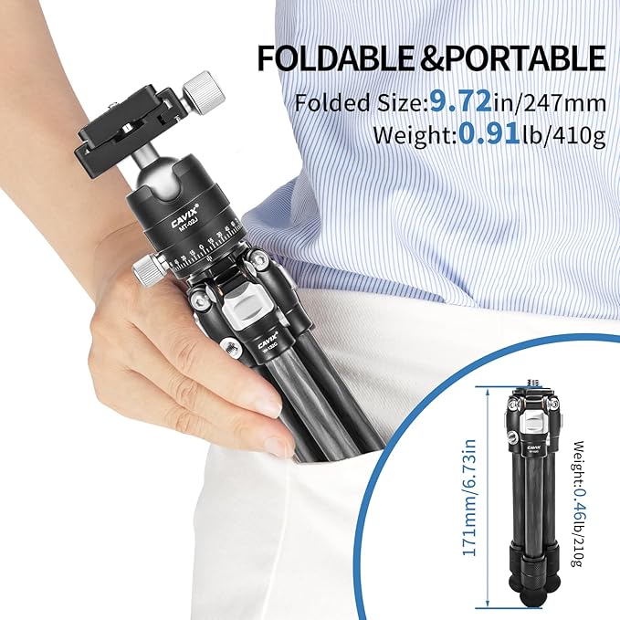 CAVIX Travel Mini Tripod with 360° Ballhead Lightweight Portable Compact Carbon Fiber Tripod for Camera