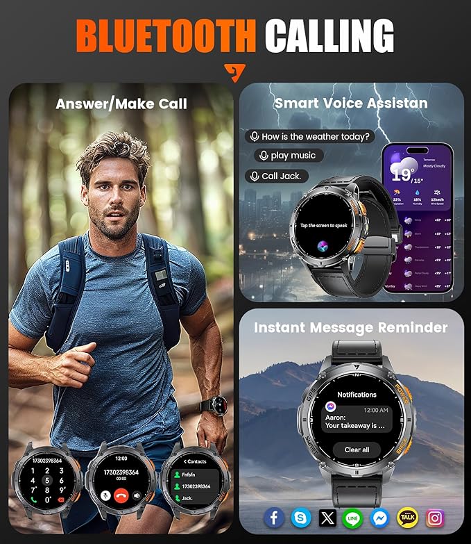LIGE GPS Smart Watch for Men, Compass/LED Flashlight/Pedometer/1.43" AMOLED Smartwatch, 100+ Sports Mode Fitness Tracker for Android iOS, IP68 Waterproof Watches for Swimming