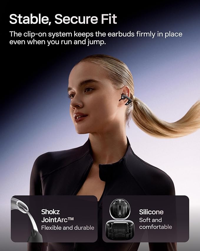 SHOKZ OpenDots ONE - Open-Ear Headphones - Wireless Bluetooth Earbuds with Microphone - Secure, Lightweight, Clip-On Fit - Premium Dolby Audio - Water Resistant - Fast Charging - Up to 40 hrs Playtime