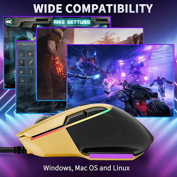 Gaming Mouse, Wired Gaming Mouse with RGB Backlit, 7200DPI Adjustable, PC Gaming Mice with 7 rogrammable Macro Buttonsg, Ergonomic Mouse Gamer for PC, Desktop, Mac，Laptop, Chromebook.