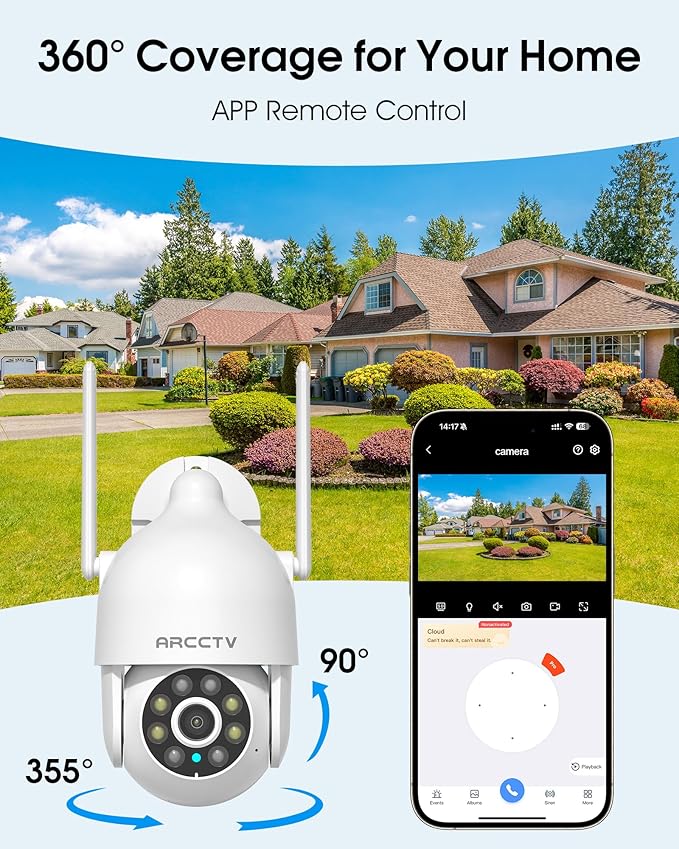 2K Security Cameras Outdoor, 360°Pan-Tilt View 2.4G/5G WiFi Security Camera with Motion Tracking, Spotlight & Siren, 2-Way Audio, Full Color Night Vision, Waterproof (2 Pack)