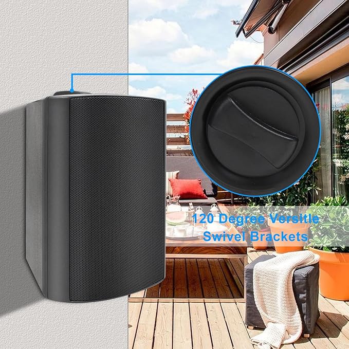 Herdio 6.5 Inches Outdoor Speakers Wired Waterproof Passive,Wall Mount Speakers with 800 Watts Powerful Bass for Home Patio Garden Covered Deck,All-Weather Durability,Black(2 Pairs)
