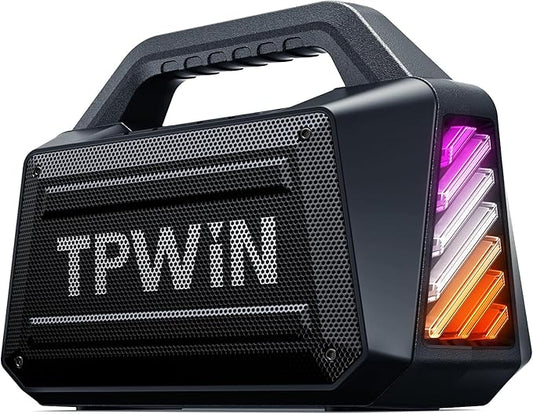Bluetooth Speaker - 80W Loud Rugged Outdoor Speakers, IPX6 Waterproof, 20H Playtime, Deep Bass, Lightshow, TWS, BT 5.3 Wireless, Portable for Travel Hiking Camping Beach Pool - Black