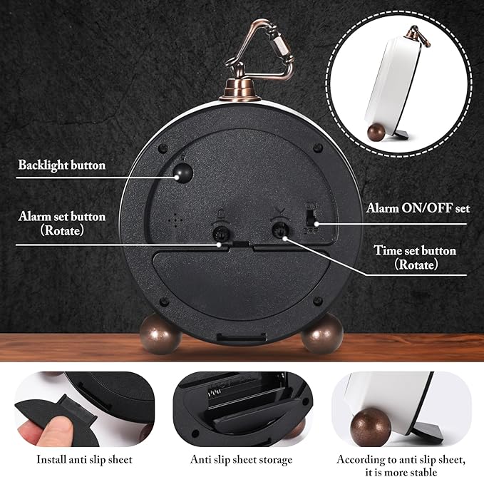 Analog Alarm Clock,Battery Powered Desk Clocks with Night Light,Silent Non Ticking,Retro Simply Design Alarm Clocks for Living Room, Bedroom, Bedside,Dormitory,Decor,Gift (White)