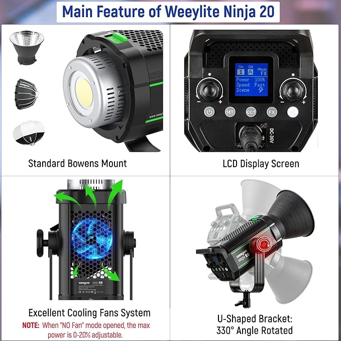 Weeylite 200W 5600K LED Video Light, Continuous Output Photography Lighting with CRI 95+TLCI 97+,79000 Lux@1M Bowens Mount & App Control for Video Recording Portrait Wedding Outdoor Shooting YouTube