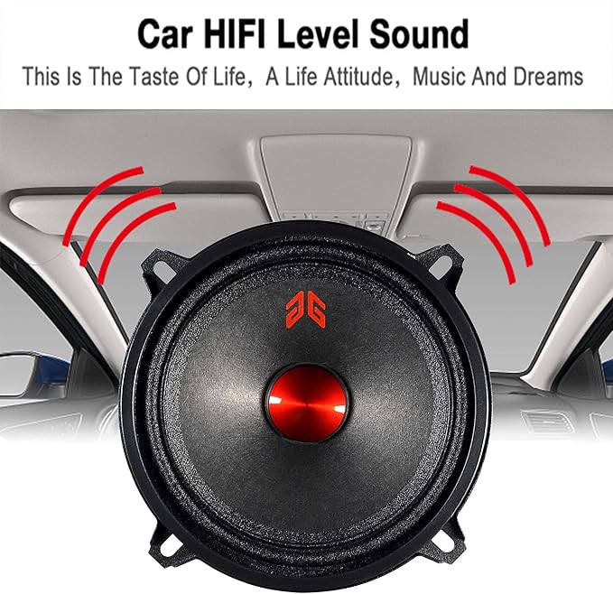 MX52P1 Midrange Loudspeaker 5" Red Dust Cap, 160W Max, 4 Ohms, Premium Quality Audio Door Speakers for Car or Truck Stereo Sound System, Black (2 Speaker)