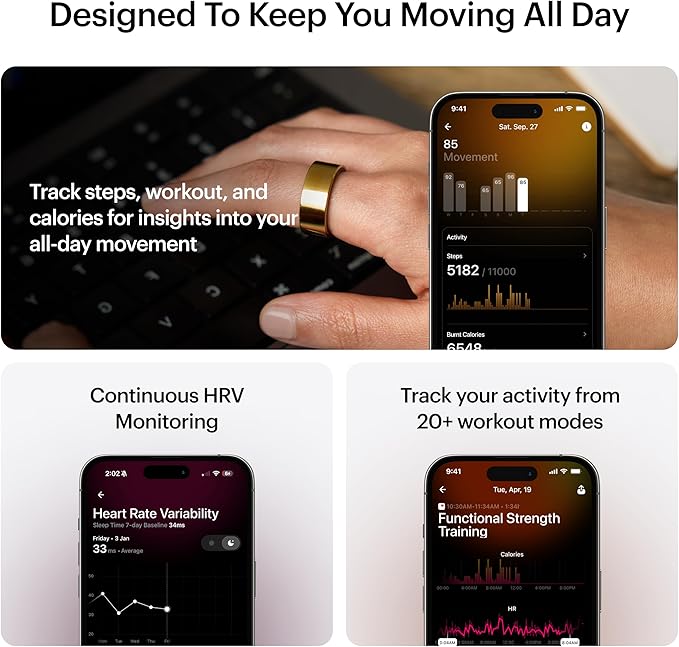 ULTRAHUMAN Ring AIR – Sleep and Fitness Tracker, Smart Ring for Men and Women, No app fee for Standard Features, Up to 6 Days Battery Life (Size 8)