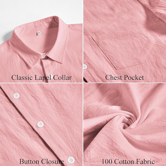 Vssjavun Mens Short Sleeve Button Down Shirts Casual Cotton Shirt Summer Beach Tops with Pocket