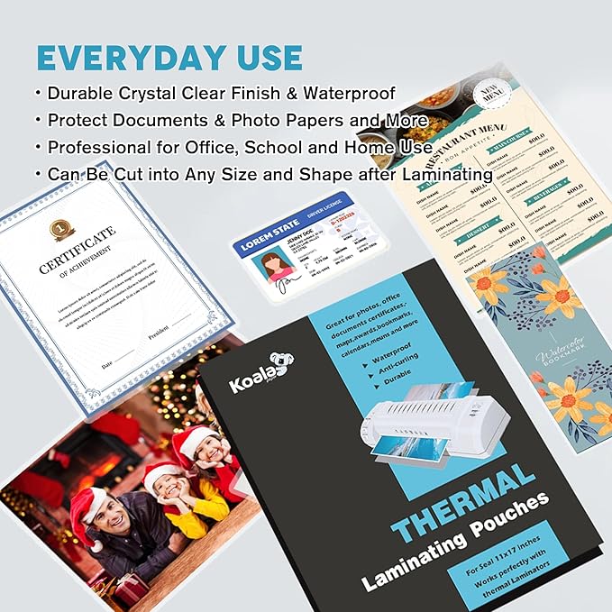 Koala Thermal Laminating Pouches, Hold 11X17 inch Sheets 165 Pack, 3 Mil Clear Thermal Laminate Sheets, 11.5X17.5 inch Lamination Sheet Paper for Laminator, Office and School Supplies