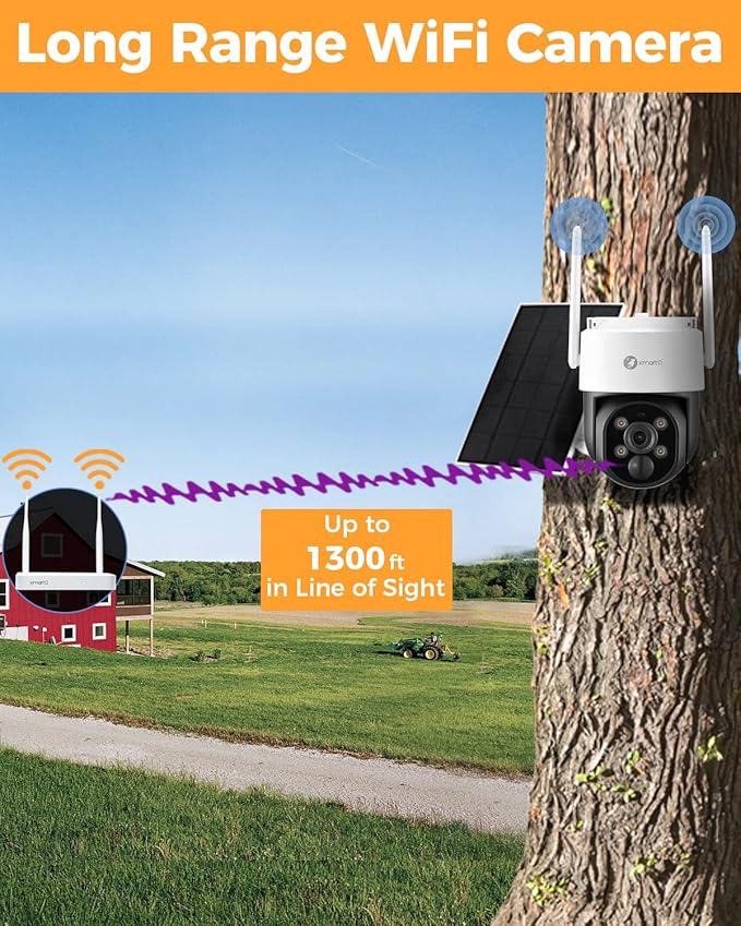 XMARTO 100% Wire-Free Solar PTZ Home Security Camera System Wireless, 4-Set 2K 4MP PTZ CCTV Camera Kit with 4K 10CH Expandable WiFi NVR + 4PCS 4MP Solar Battery WiF Cameras