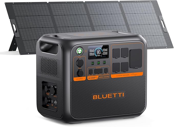 BLUETTI AC200PL Solar Generator with 350W Solar Panel (Ship Separately), 2304Wh LFP Battery Backup, Expandable to 8448Wh, 4 2400W AC Outlets (3600W Power Lifting), TT30 Output for RV, Camping, Outage