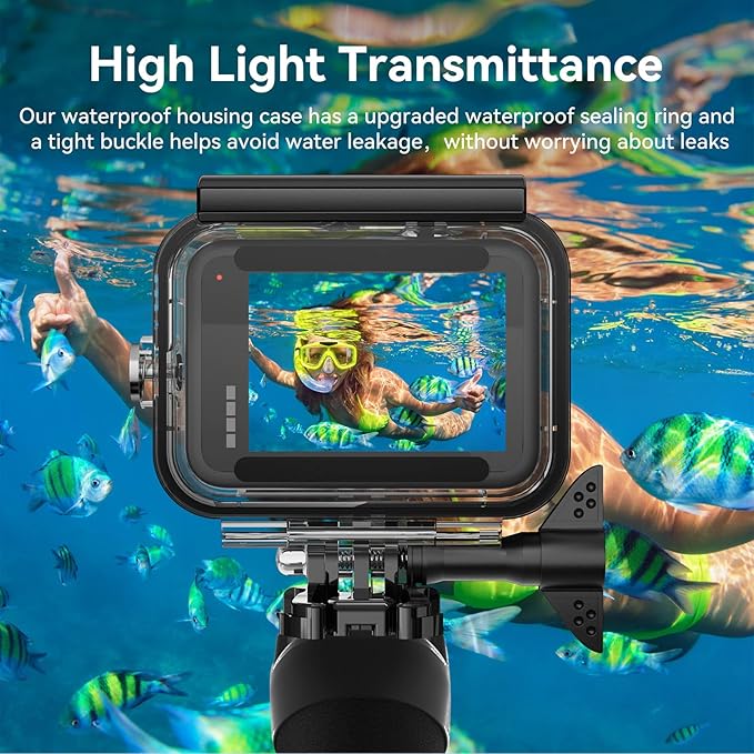 BO&DQQ Protective Waterproof Case Compatible for Go Pro Hero 13 12 11 10 9 Black, 60M/196FT Underwater Diving Housing Shell Accessories Kit