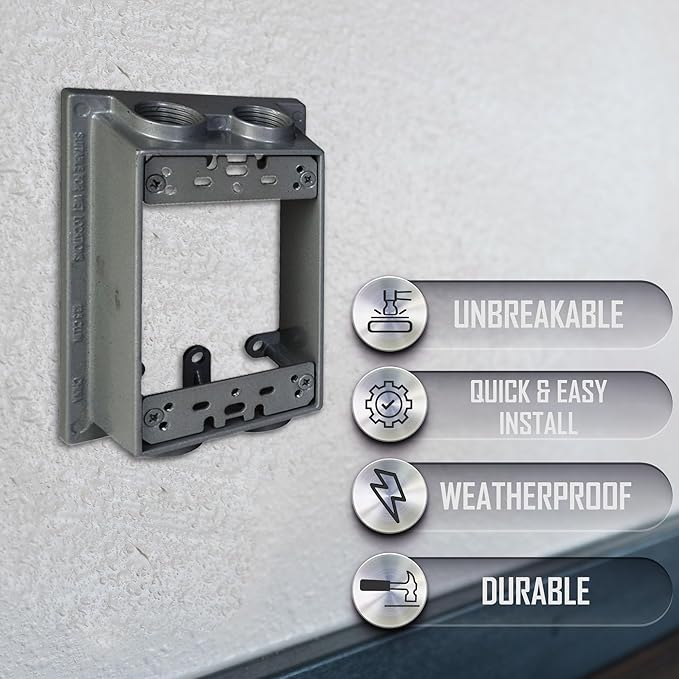 TayMac SE450S Weatherproof Box Extension, 1-Gang, (4) 1/2-Inch Outlets, Gray