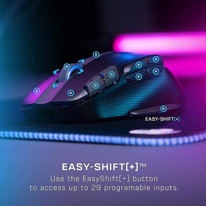 Turtle Beach Kone XP Air Wireless Customizable Ergonomic RGB Gaming Mouse, Bluetooth, 19K DPI Optical Sensor, 100-hour Battery & Charging Dock, 29 Programmable Inputs & RGB Lighting, 4D Wheel – Black