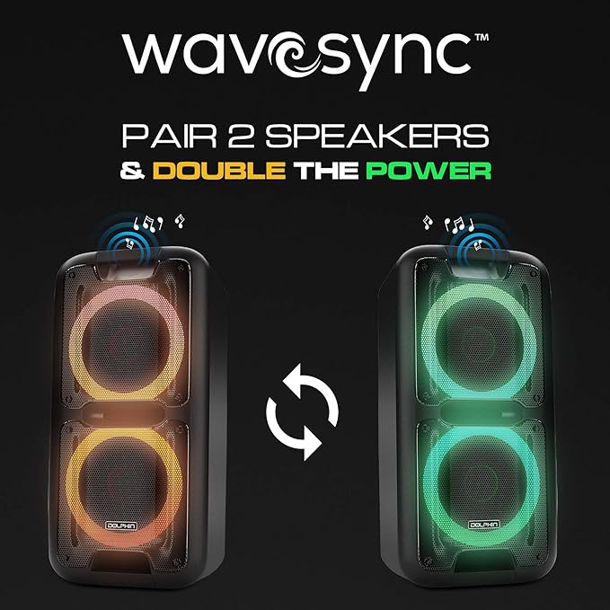 Party Speaker Dolphin Portable Bluetooth Speaker with Sound-Activated, TWS, Powerful X-Bass, Dual 10" Woofers, Long-Lasting Battery