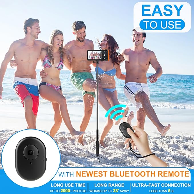 Bluetooth Selfie Stick, Underwater Diving Surfing Swimming Bluetooth Phone Selfie Stick, Extendable & Portable Waterproof Video Recording Compatible with iPhone/Android Cellphones and Gopro AKASO etc.