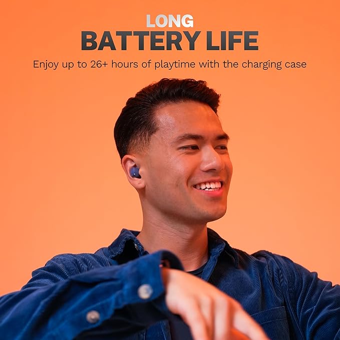 JLab Go Air Pop+ True Wireless Earbuds, in Ear Headphones, Bluetooth Earphones, 35H Playtime Ear Buds, Bluetooth Earbuds with Microphone, USB-C Charging Case, Dual Connect, EQ3 Sound, Navy Blue