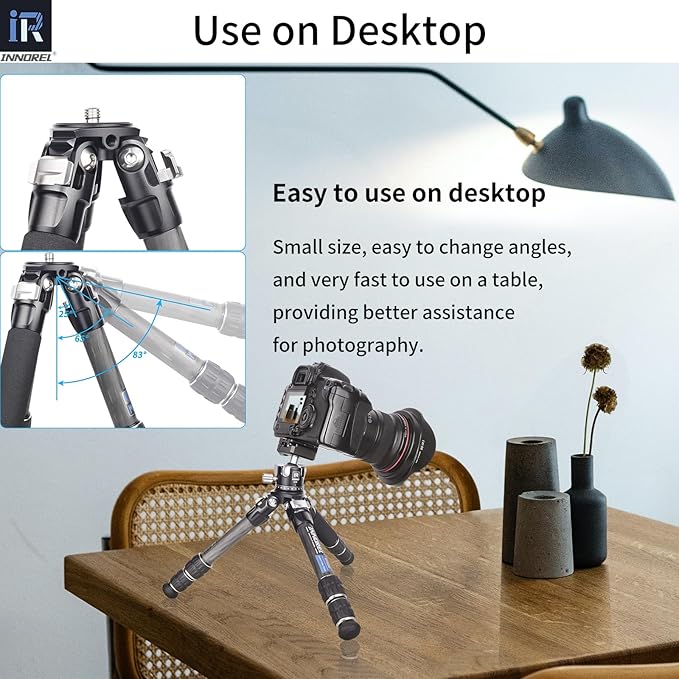 INNOREL 10-Layer Carbon Fiber Mini Tripod CT223C Desktop Tripod with Low Position Macro Shooting, Tabletop Camera Stand, Compact Lightweight Portable for Digital DSLR, DV Video, Max Load 22lb/10kg