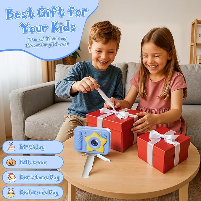 Underwater Camera, 48MP 5FT Waterproof Digital Camera with 32GB Card, Autofocus Floatable Waterproof Camera with HD Screen, 8X Digital Zoom, for Kids Water Park, Swimming (Star Style, Blue)