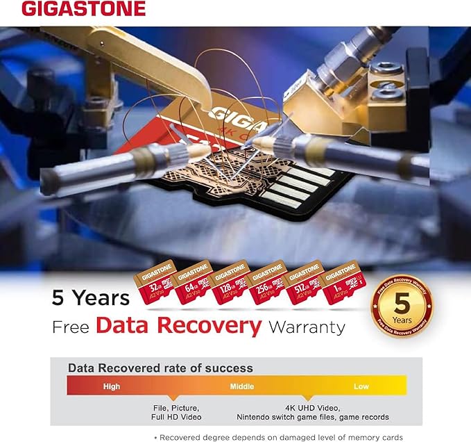 [5-Yrs Free Data Recovery] GIGASTONE 1TB Micro SD Card, 4K Game Pro, MicroSDXC Memory Card for Nintendo-Switch 1, GoPro, Action Camera, DJI, UHD Video, R/W up to 150/130 MB/s, UHS-I U3 A2 V30 C10
