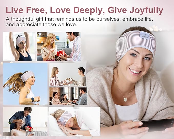 MUSICOZY Sleep Headphones Bluetooth 5.4 Headband, Wireless Earphones Sweat Resistant Earbuds with Ultra-Thin HD Stereo Speaker for Workout Running(White Red)