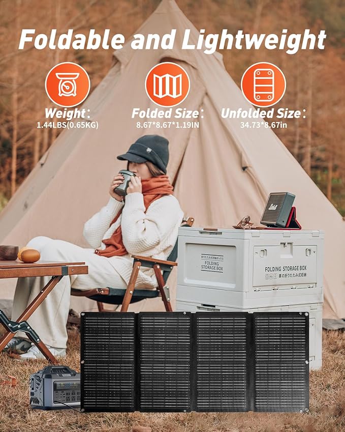 60W Portable Solar Panel, High-Efficiency Foldable Solar Charger with USB-A QC 3.0, USB-C PD 30W, DC Outputs, Waterproof ETFE Solar Panel for Camping, Hiking, and Outdoor Power Supply
