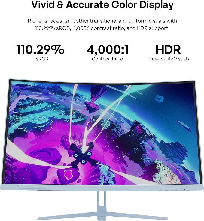 Pixio PXC279 Wave Blue 27 inch 300Hz Refresh Rate FHD 1080p Resolution 1650R Curved Fast VA Panel 1ms GTG Response Time Adaptive Sync HDR Curved Gaming Monitor