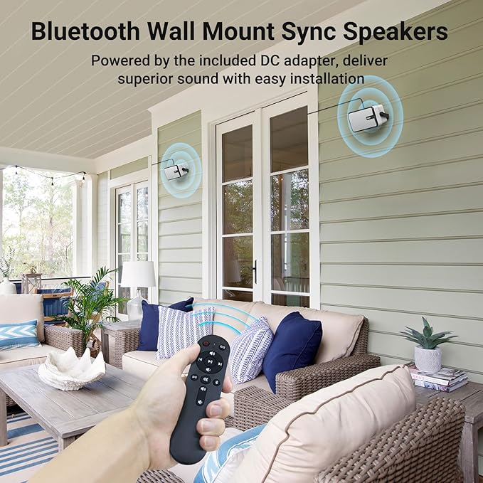 Inwa Upgraded Bluetooth Outdoor Speakers, IPX5 Waterproof Wall Mount Speaker, Powerful Bass, Wireless Sync Up to 100 Speakers, Indoor/Outdoor Sound System for Patio/Porch/Gazebo/Garage(MZ-632, 2 PCS)