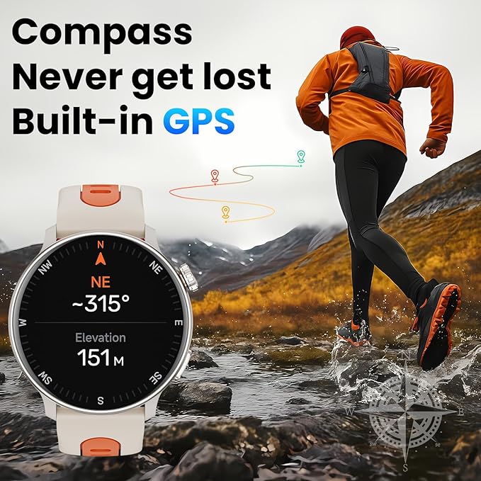 Smart Watch for Men Women GPS, 1.43'' AMOLED Smartwatch with Compass/Barometer/Altimeter 100+ Sports Fitness Tracker with Health Monitor for Android iOS 3ATM Waterproof Answer/Make Call