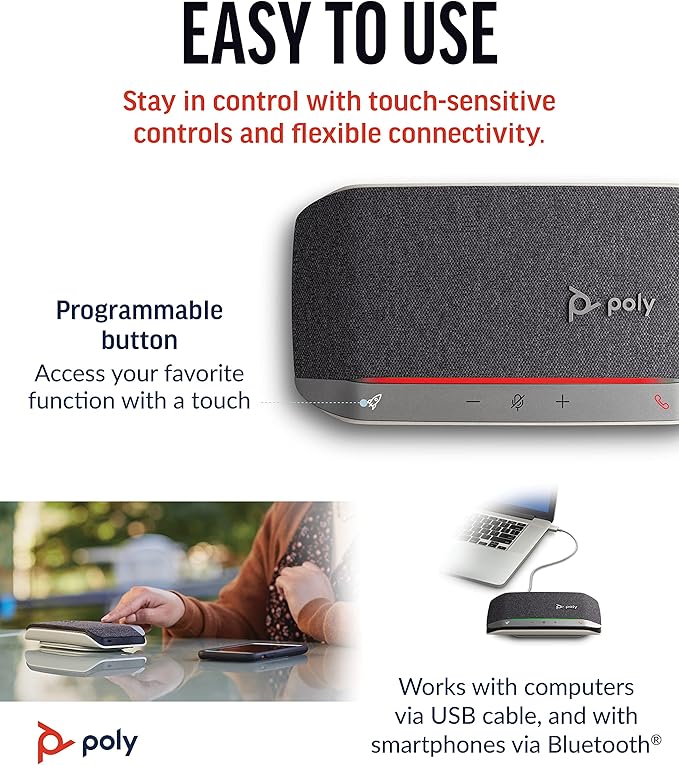 Poly Sync 20 USB-A Personal Portable Smart Speakerphone (Plantronics) - Connect to Mobile via Bluetooth, PC/Mac via Included USB-A Cable - Noise/Echo Reduction - Works w/Teams, Zoom - Amazon Exclusive