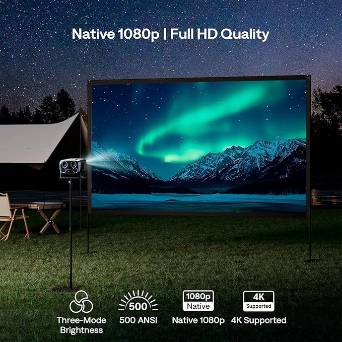 Aurzen BOOM mini Google TV 4K Supported Smart Portable Projector with WiFi and Bluetooth, Outdoor & Home Movie Projector with 20W Speakers DoIby Audio, Real-Time Focus, 500 ANSI Lumens, Black