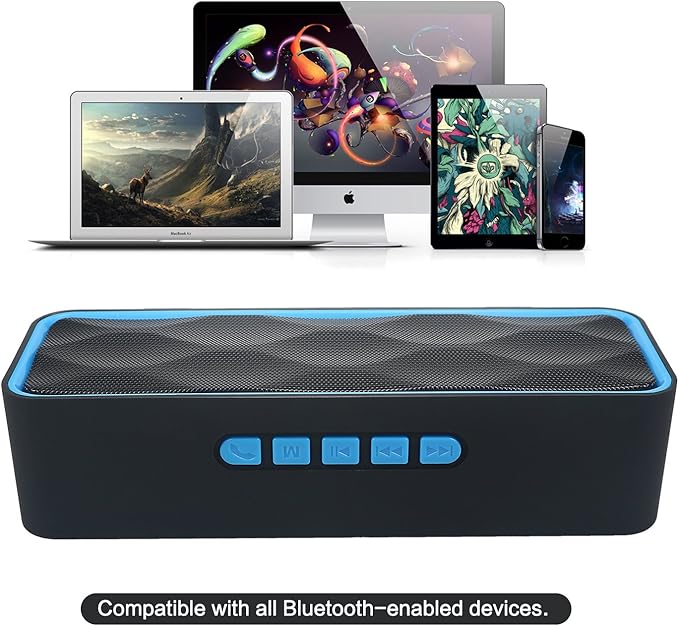 Wireless Bluetooth Speaker with AUX/USB/TF Card Slot, Outdoor Portable Stereo Speaker with HD Audio, Enhanced Bass, Dual-Driver, Handsfree Calling, FM Radio for Travel, Party (Blue)