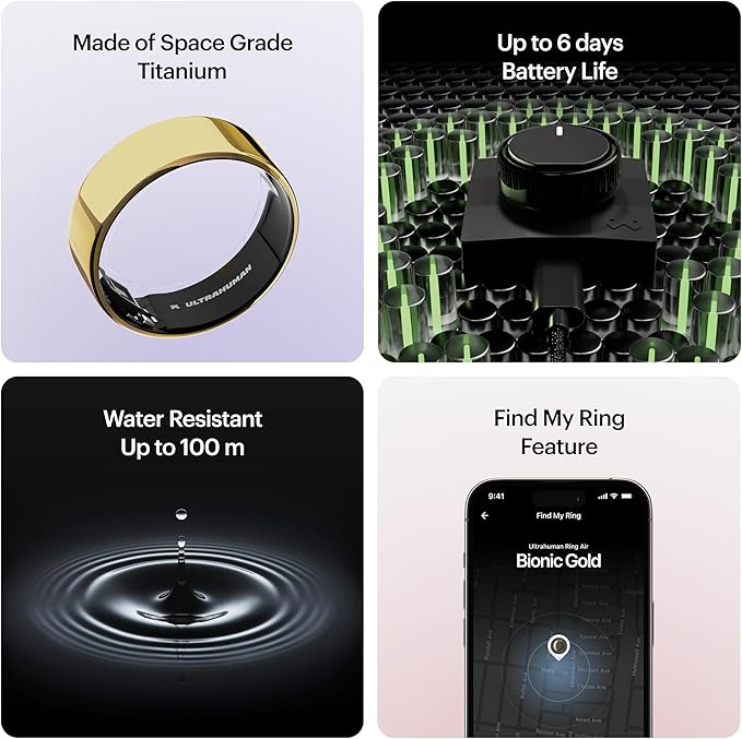 ULTRAHUMAN Ring AIR – Sleep and Fitness Tracker, Smart Ring for Men and Women, No app fee for Standard Features, Up to 6 Days Battery Life (Size 8)