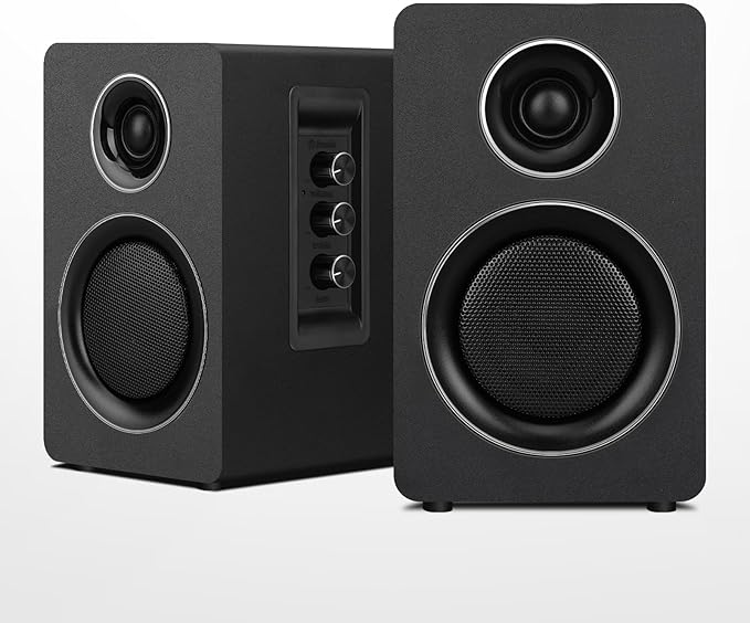 Computer Speakers for Desktop PC, Active Bookshelf Speaker with 3‘’ Carbon Fiber Woofer and Silk Film Tweeter ,Supports Bluetooth 5.3, USB-C, AUX/RCA Input for Record Player TV - Black Stereo Set