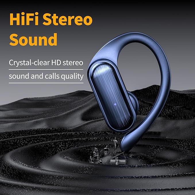 Wireless Earbuds, Bluetooth Headphones 80hrs Play Back Sport Earphones with LED Display Over-Ear Buds with Earhooks Built-in Mic IPX7 Waterproof Headset for Workout Grey-Dark Blue