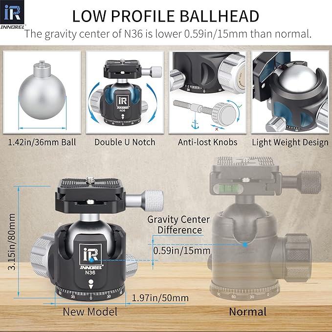 Carbon Fiber Tripod-INNOREL GT284C Professional Compact Tripod for DSLR Camera Heavy Duty Stand with Low Gravity Center Ball Head Special-Shaped Center Column 1.14in/29mm Tube Max Load 44lbs/20kg