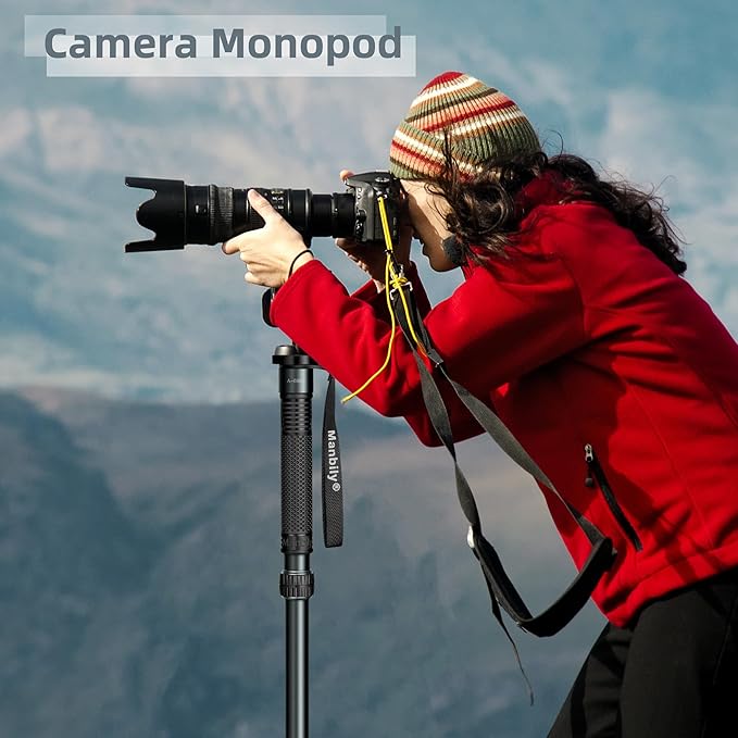 Manbily A-666L Camera Monopod - 32mm Aluminum Tube With Walking Stick Handle for DSLR Cameras Canon Sony Nikon - 69" Travel Monopod, 33 lbs/15kg Payload