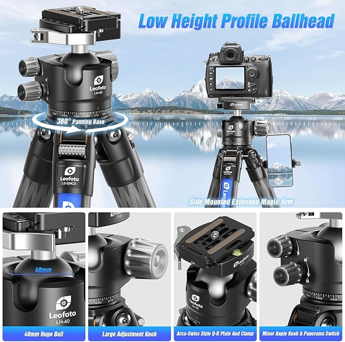 71" Carbon Fiber Travel Tripod with 360° Ball Head Set, 4 Leg Sections Lightweight Tripod with Center Column for DSLR Camera, Quick Release Plate, Max Load 15kg/33.07lb