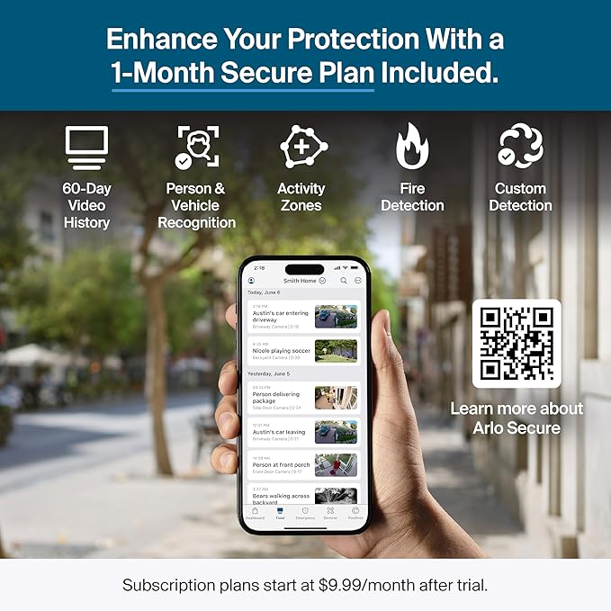 Arlo Pro XL Security Camera (6th Gen - 2025 Release) - 2K HDR, 2x Longer Battery Power, Event Captions, Emergency Response, 1-Mo. Trial of Secure Plan, 160° Field of View, Dual-Band WiFi, 1 Cam, White