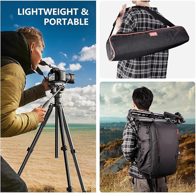 COMAN Fluid Head Tripod for DSLR Camcorder,Camera Monopod Tripod 360° Pan&+90°/-70° Tilt,New Q6 Fluid Head Aluminum Alloy QR Plate Compatible with DJI RS Gimbal Manfrotto Max Load 17.6lb