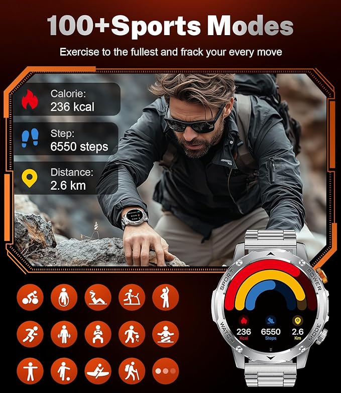 LIGE Smart Watch for Men (Make/Answer Calls) with 1000mAh, 1.75" HD Screen Smartwatch with Flashlight, Heart Rate/Sleep Monitor, IP68 Waterproof, 100+ Sports Modes for Android iOS, 3 Straps