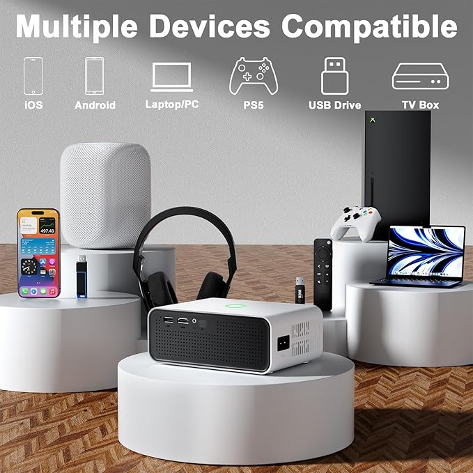 2024 Upgraded Smart Mini Projector with WiFi and Bluetooth – 4K HD Support, Auto Keystone, Electric Focus, Android 11 TV, Phone Control – Portable Home Theater for Indoor & Outdoor Movies