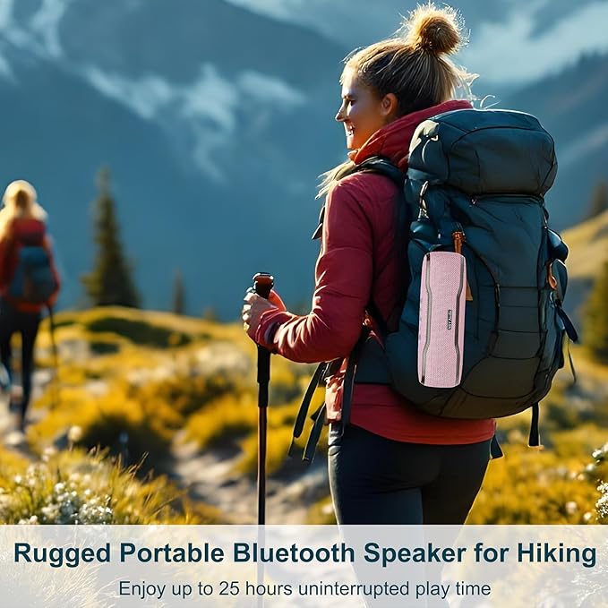 Pink Bluetooth Speaker, IPX7 Waterproof Outdoor Wireless Speaker, 24H Playtime, LED Lights, TWS Pairing, Ideal for Pool, Beach, Birthday Gifts for Teen Girls, Pink